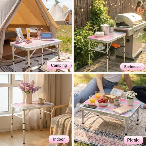 Yriuat Folding Camping Table 2ft Portable Picnic Table, Blush Haze
