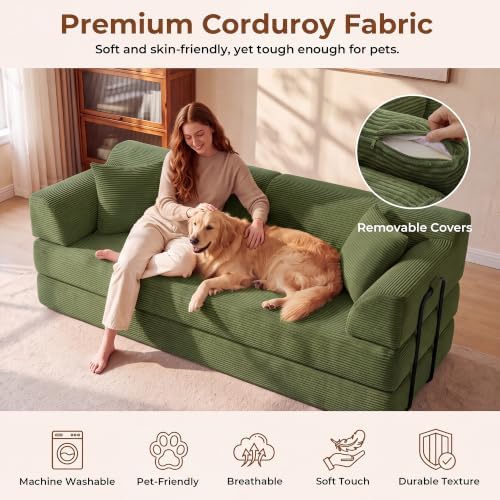 79" High‑Back Convertible Futon Sofa Bed, Boneless Couch for Living Room