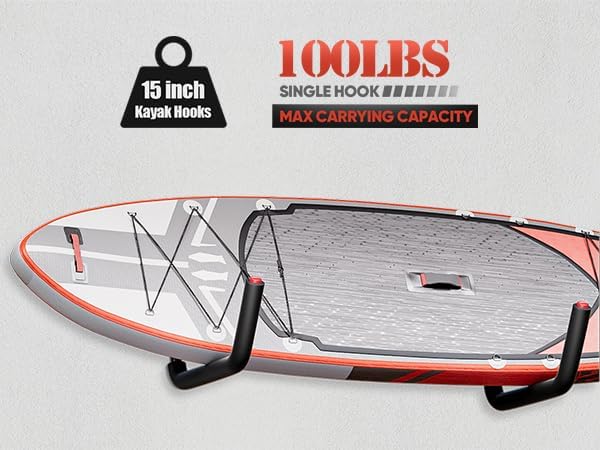 Nacial 10 Pack Garage Hooks Heavy Duty, 15" & 3.5" Kayak Storage Hooks with EVA Pads, 100LBS Capacity Large Garage Hooks for Hanging Bikes, Kayak Folding Chairs and Hanging Ladders