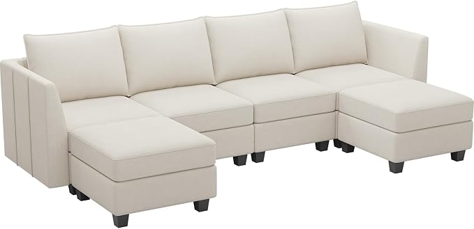 Belffin Modular Sectional Sofa U Shaped Couch with Storage Velvet Sectional Couch for Living Room Beige