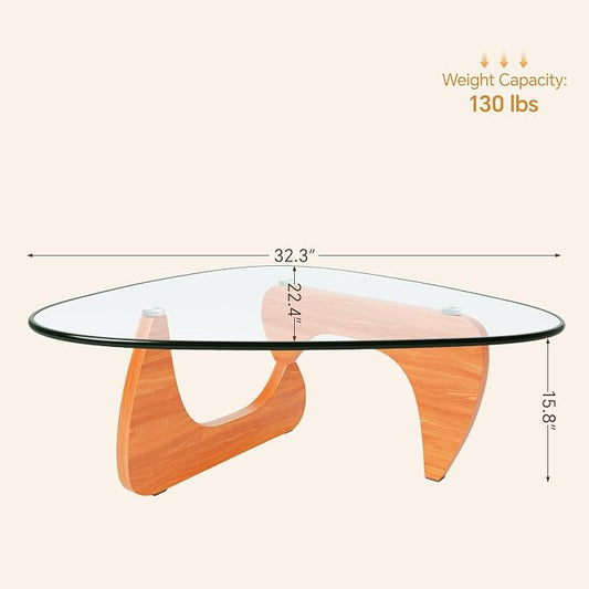 Coffee Tables Glass Small Farmhouse Coffee Table Mid-Century Modern Wood Center Table for Living Room, Walnut Transparent, 32 Inch