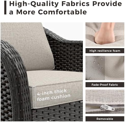 5 Piece Patio Furniture Set, Wicker Outdoor Conversation Set