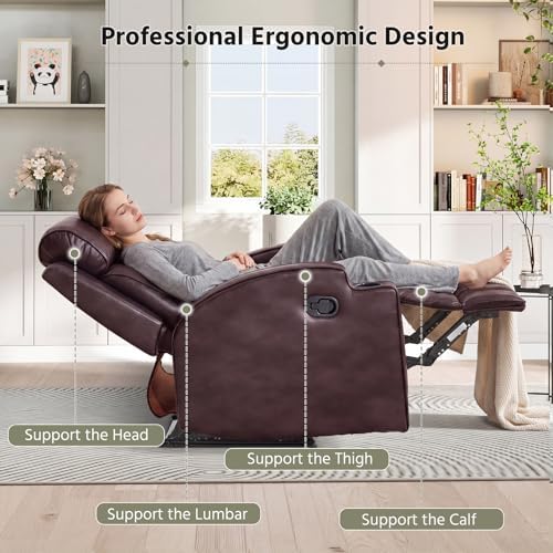 HAOMARKETS 2-Piece Manual Recliner Set, Premium Leather 2 Recliner Chair for Adults, Overstuffed Recliners with Cup Holders and Padded Backrest, Heavy Duty Reclining Sofa for Living Room, Dark Brown
