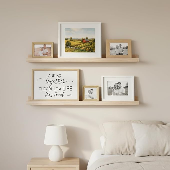 AZSKY 2pc 36in Natural Wood Floating Shelves, Country Rustic Style Wall Shelves for Kids Books, Photo Picture Ledge, Nursery Decor