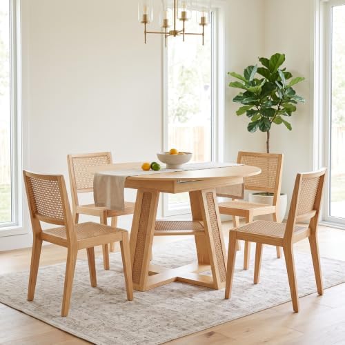 43.3"-59.05" Extendable Round Dining Table, Rustic Kitchen Table for 4-6