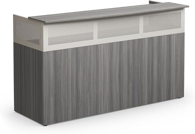 NBF Reception Desk Front Counter Workstation for Office Lobby Reception Area, 75" W x 29" D, Tan, At Work Collection