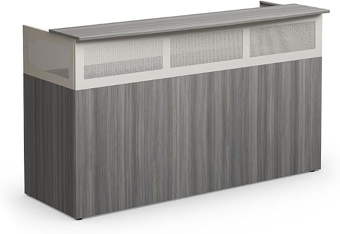 NBF Reception Desk Front Counter Workstation for Office Lobby Reception Area, 75" W x 29" D, Gray, At Work Collection