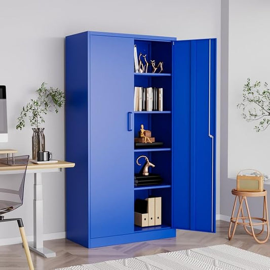 Metal Storage Cabinet with Lock, 71" Black Garage Cabinets with 2 Doors and 4 Adjustable Shelves, Steel Locking Caninet Tall Tool Storage Cabnet, Lockable File Caninets for Home Office, Pantry