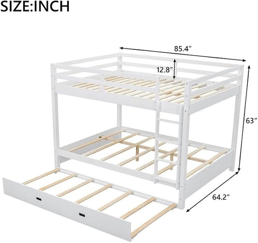 Merax Queen Size Bed with Trundle - Space-Saving Solid Wood Frame, Built-in Safety Rails and Ladderm, White