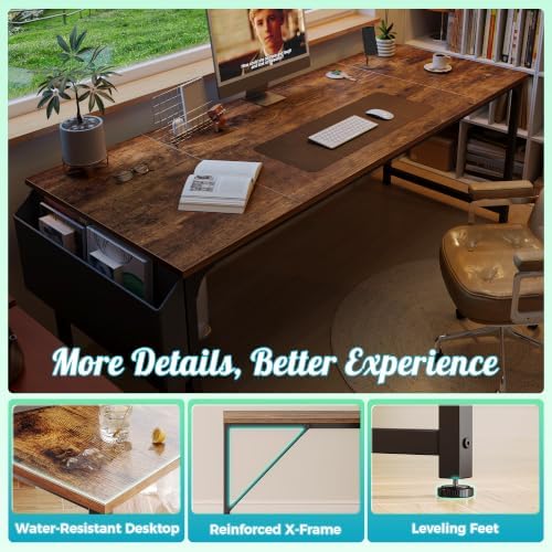 PRAISUN 71'' Computer Desk with Fabric Storage Bag & 2 Hooks