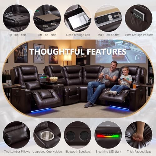 SAMERY Power Loveseat Recliner Sofa, Adjustable Headrests & Lift-Top Table