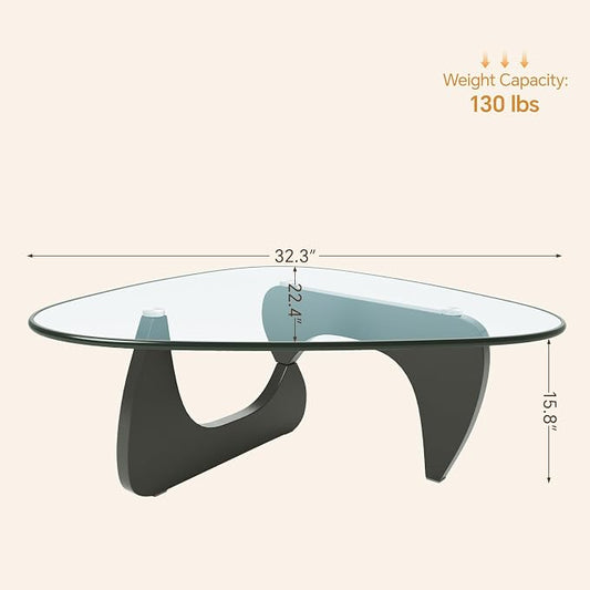 Coffee Tables Glass Small Farmhouse Coffee Table Mid-Century Modern Wood Center Table for Living Room, Black Transparent, 32 Inch