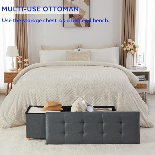 BRIAN & DANY 43 Inches Folding Storage Ottoman Bench, Ottoman with Storage Bench for Bedroom, Living Room, Entryway, Foot Rest with Legs, Dark Gery