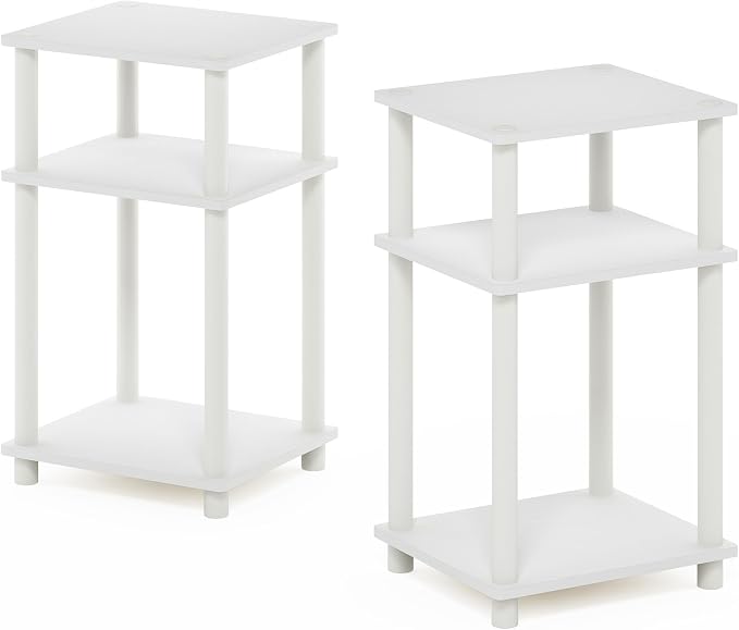 Furinno JUST Night Stand Set of 2, 3-Tier Turn-N-Tube Nightstand, Toolless Bedside Tables, End Table, Side Table with Open Storage for Bedroom, Closet, Dorm, Bathroom, White