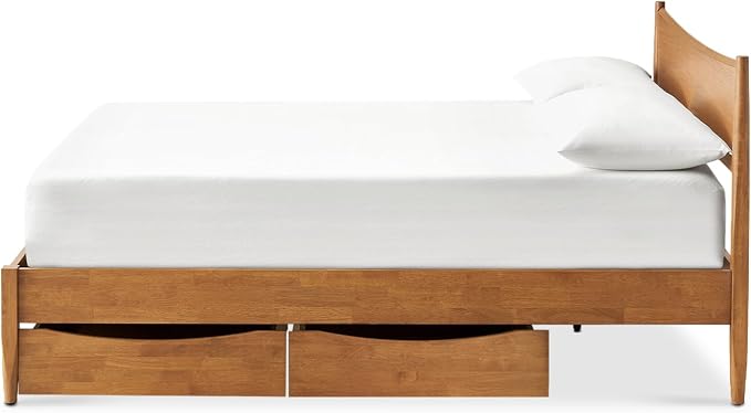 mopio Retrovie Mid-Century Modern Queen Bed Frame – Solid Wood Legs, LVL Slat System, No Box Spring Needed, Supports 661 lbs, Easy Assembly (Walnut, 4 Drawers)