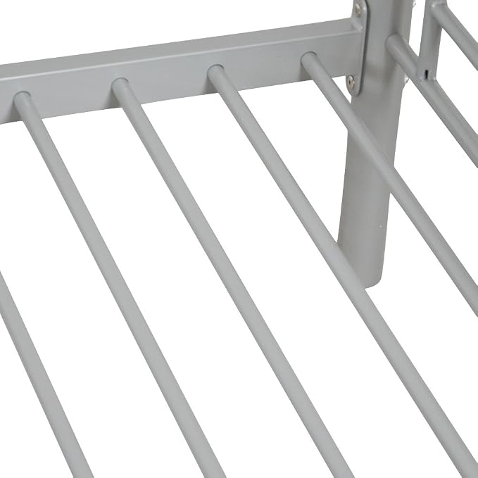 Karl home Metal Bunk Bed Twin Over Twin with Built-in Ladder, Grey | Heavy Duty Bunkbeds with Safety Guardrail and Space-Saving Design,Twin Bunk Beds for Kids, Teens & Adults, No Box Spring