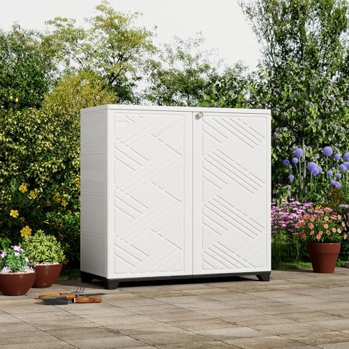 ZZM Indoor/Outdoor Storage Cabinet Waterproof, 34"x15"x34" Plastic Outdoor Storage Box for Garden Balcony Bathroom, All Weather Outdoor Storage Clearance, DIY Usage, with No Shelf (White)