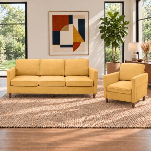 Couch Set for Living Room, 3 Seater Chenille Sofa and Armchair