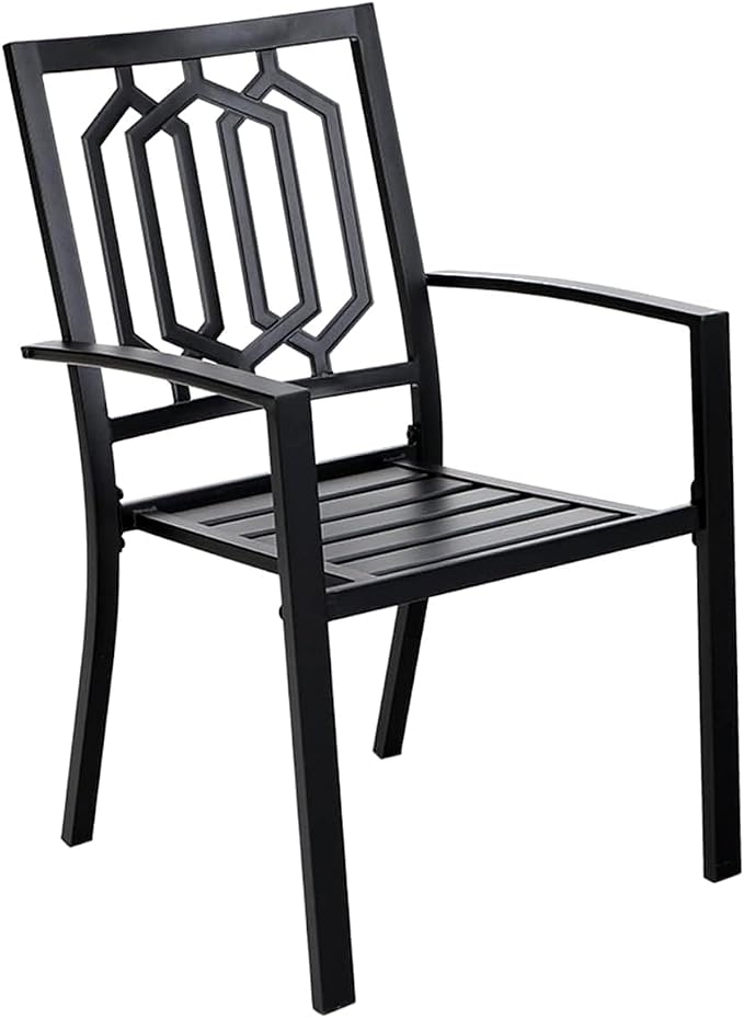 PHI VILLA 9 Pieces Outdoor Dining Set for 8, 57.5" Black Square Metal Table with Umbrella Hole & Stackable Wrought Iron Chairs, Large Outside Furniture Set for Patio, Deck, Yard, Porch