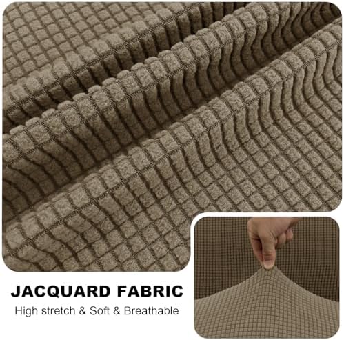 UNBBRRL Seat Cushion Cover and Back Covers for Corner Sofa Stretch Jacquard, Non Slip L Shaped Sofa Slipcover with Storage Ottoman, Sectional Couch Cover for Chaise Lounge (Khaki,Armrest Cover x 2)