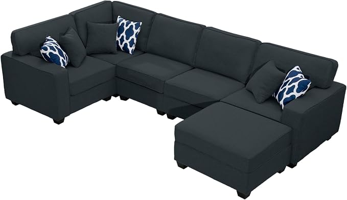 Legend Vansen Oversized Modular Sectional Sofa,U/L‑Shaped Reversible Couch with Ottoman,Deep Seat Plush Polyester Sofa for Living Room,6‑Seater,Charcoal