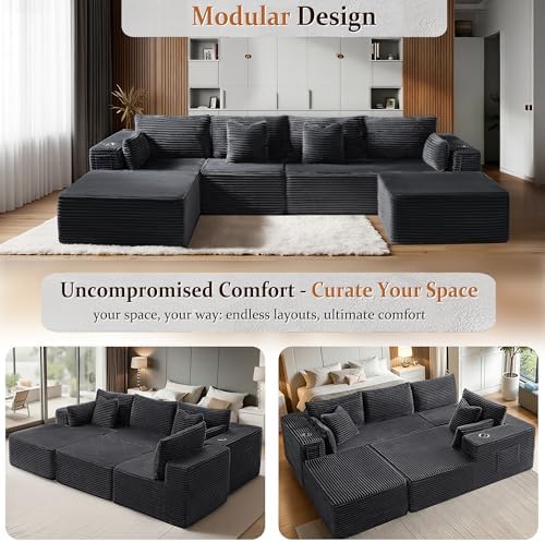 30" Cloud Sectional Couch Single Seat for Living Room, Extra Deep Seats No Assembly, Minimalist Modular Couch, Corduroy (Dark Grey, Single Seat)