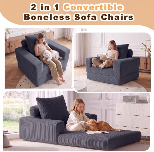 Boneless Convertible Futon Sofa Bed, Corduroy Folding Floor Sleeper Chair