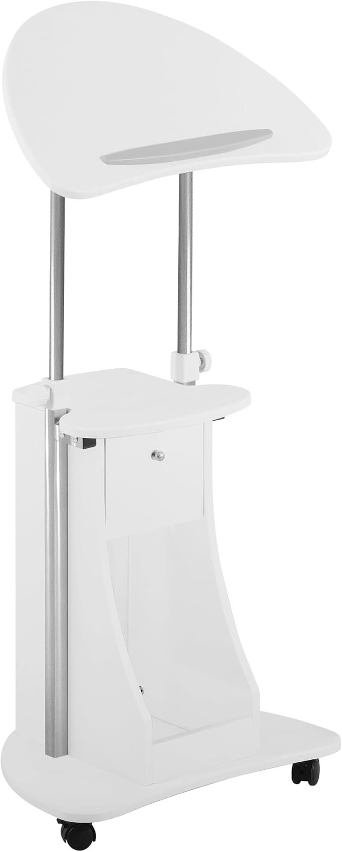 Adjustable Height Rolling Laptop Cart with Storage, Sit to Stand Desk with Wheels, Podium Stand or Medical Cart, White