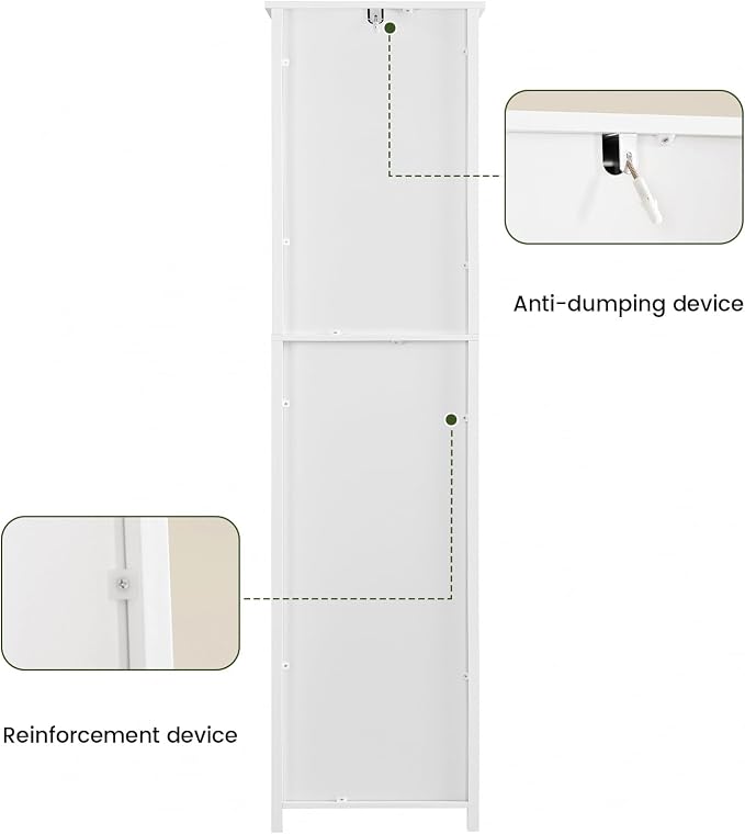 Iwell Tall Bathroom Cabinet, Slim Narrow Bathroom Storage Cabinet with Adjustable Shelves, Storage Cabinets with 1 Drawer, for Bathroom, Living Room, Entryway, Kitchen, White