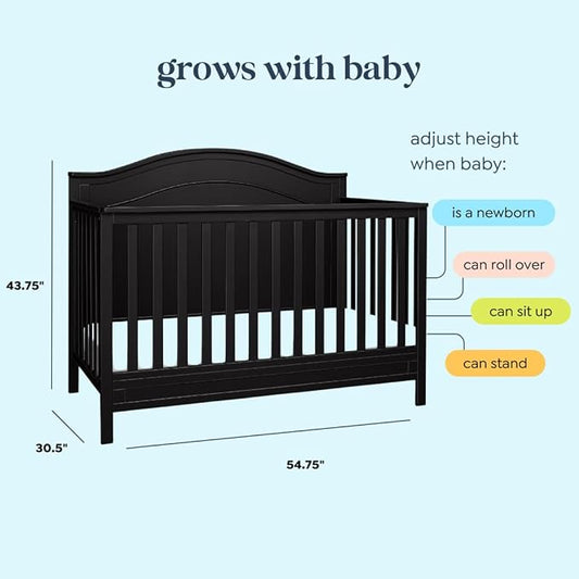 Davinci Charlie 4-in-1 Convertible Crib, GREENGUARD Certified, Ebony | Converts to Toddler Bed, Daybed, Full-Size Bed, 4 Adjustable Mattress Heights, Conversion Kits Sold Separately, Easy Assembly