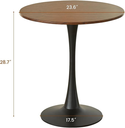 Round Dining Table, 24" Circle Tulip Table with Thickened Tabletop & Metal Pedestal, Mid Century Modern Bistro Table for Kitchen, Small Places, Living Room, Cafe (Faux Walnut)