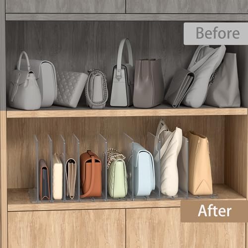 Bag & Purse Organizer for Closet: Adjustable Clear Handbag Storage Shelf - Plastic Clutch Dividers for Closet Organizers and Storage - Keep Carteras & Pocketbook Upright (Pack of 3)