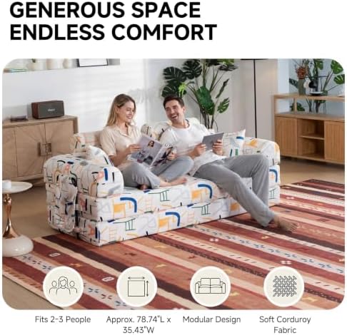 79" Memory Foam Sofa Bed, High Headrest Convertible Futon Boneless Couch