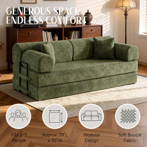 78.8" Convertible Sofa Bed, High Back Boneless Couch for Living Room