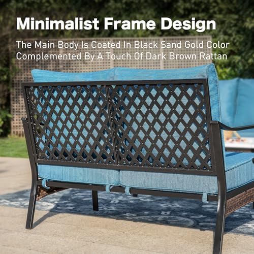 SUNSHINE VALLEY 2-Seat Metal Patio Loveseat, High-Back Design, Deep Seating