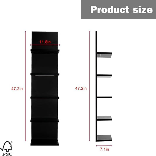 VIWODS 5-Tier Wall Shelf Unit with RGB Light, Floating Lack Shelf for Storage, Wall Mounted Vertical Display Shelf for Bedroom Living Room Vanity, Black