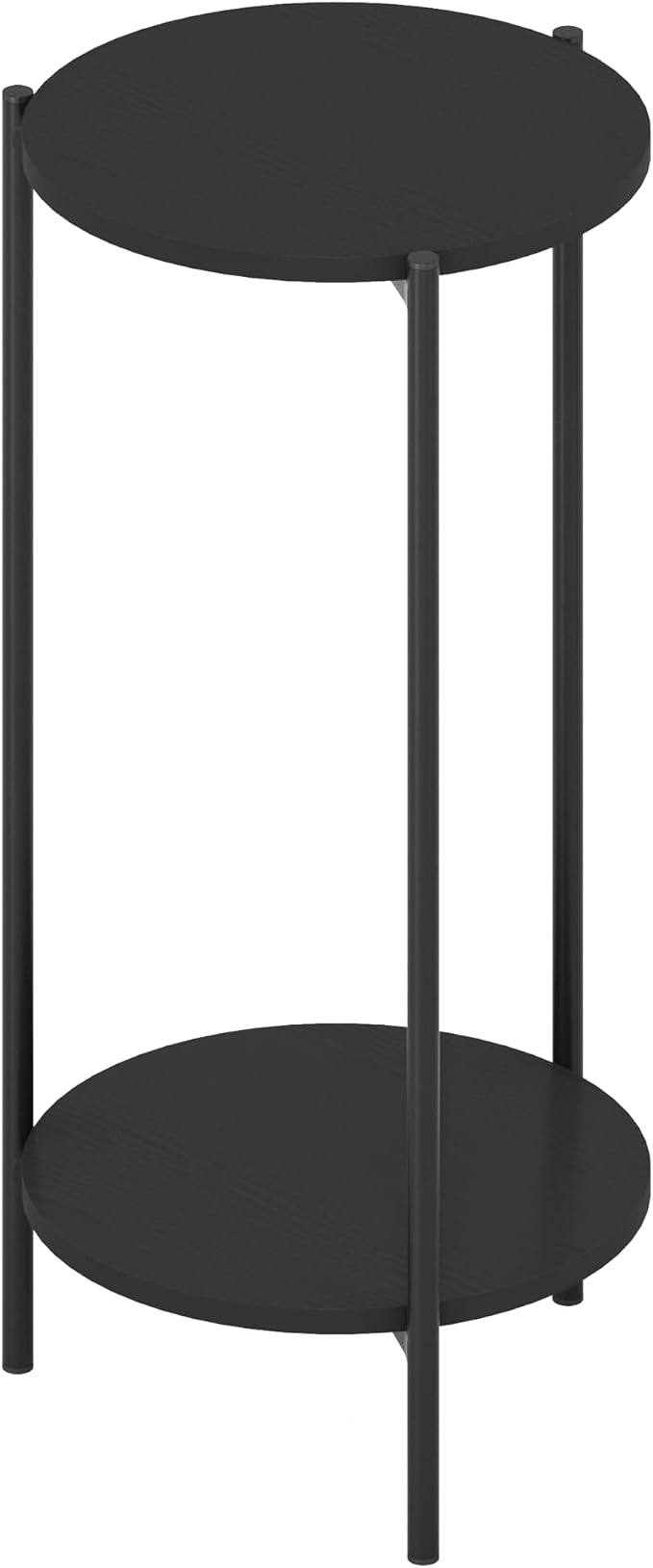Furinno BESI Night Stand, 2-Tier Tall Round Nightstand with Metal Legs, Metal Frame Narrow End Table with Open Shelf, Side Table, Bedside Table, for Bedroom, Closet, Dorm, Americano