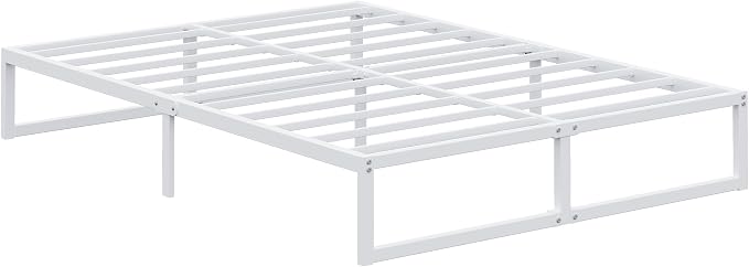 EMODA 12 Inch White Queen Bed Frame, Metal Queen Platform Bed Frame No Box Spring Needed, Heavy Duty Steel Slats Support, Easy Assembly, Noise Free