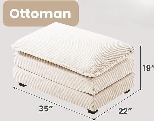ROWHY Ottoman for Sectional Cloud Couch, Corduroy Ottoman for Deep Seat Modular Couch for Apartment, Living Room and Bedroom, Beige