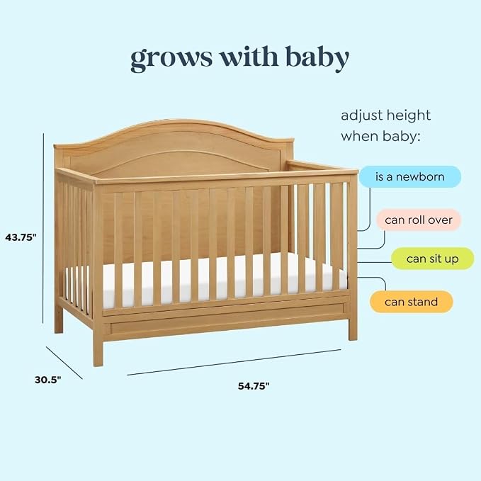 Davinci Charlie 4-in-1 Convertible Crib, GREENGUARD Certified, Honey | Converts to Toddler Bed, Daybed, Full-Size Bed, 4 Adjustable Mattress Heights, Conversion Kits Sold Separately, Easy Assembly