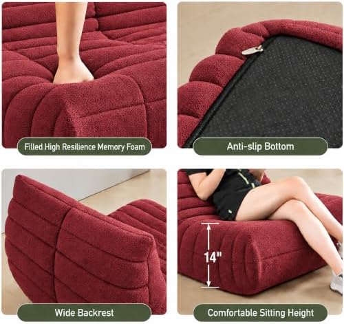 YVDNHP 2-Seater Bean Bag Chair, Teddy Velvet Fireside Loveseat Sofa, Red