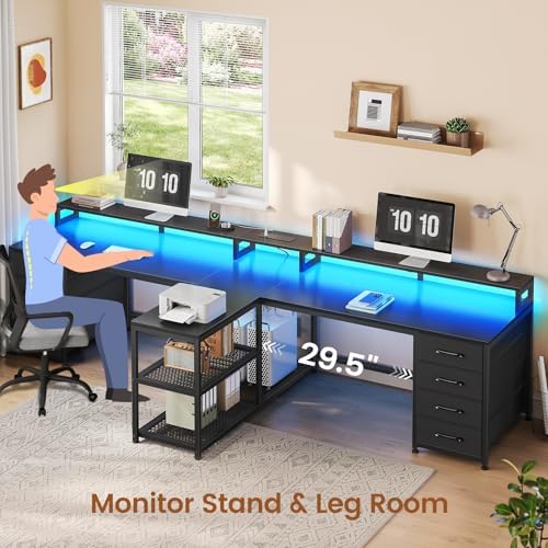 SEDETA 94.5" 2 Person Gaming Desk with 8 Drawers & Storage Shelves, Black