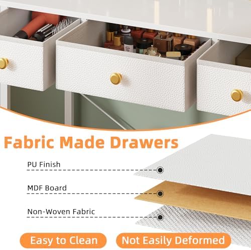 Small Makeup Vanity Desk 35''W with Mirror and Lights, 3 Drawers