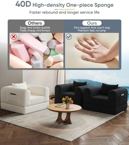 Versatile 2 in 1 Boneless Armchair Chaise Lounge Chair Indoor, Convertible Sleeper Chairs Couch Folding Sofa Bed Oversized Comfy Futon Floor Sofa BeanBag for Reading Nook Living Room Bedroom