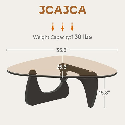 Coffee Table for Living Room Mid Century Modern Center Small Table with Glass Top and Wood, Black Brown(36 Inch)