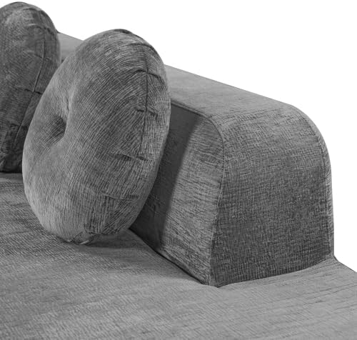 122'' Extra Large Sectional Sofa, Fully Compressed Sponge, Elegant Curved Design with Three Round Cushions, Soft Fabric Upholstery, High-Resilience Foam for Ultimate Comfort, Grey
