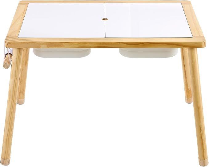 VEVOR Sensory Table for Toddlers, Wooden Kids Activity Table with 2 Stools, Double-Sided Board, Storage Bins, and Non-Slip Feet, for Boys and Girls Playing Sand and Water, Drawing, Studying, Dining