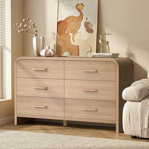 3-Piece Bedroom Set, Curved 6-Drawer Dresser&1-Drawer Nightstands