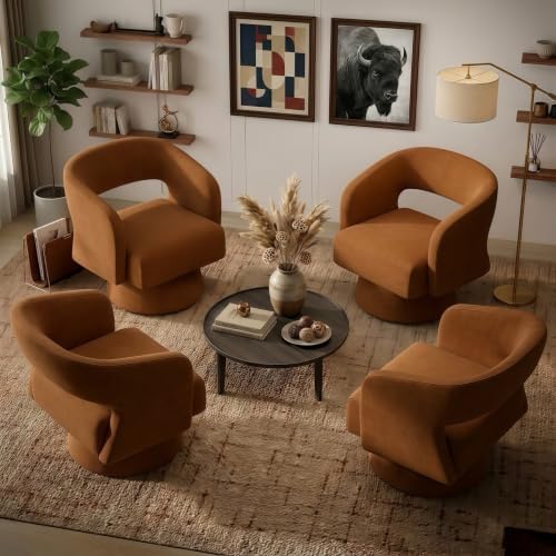 Swivel Accent Chair Set of 2,Mid-Century Barrel Chair(Caramel-chenille)