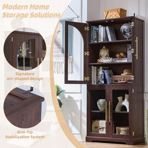 Joaxswe 68" Tall Bookcase with 4 Glass Doors, Farmhouse Bookshelf Set of 2